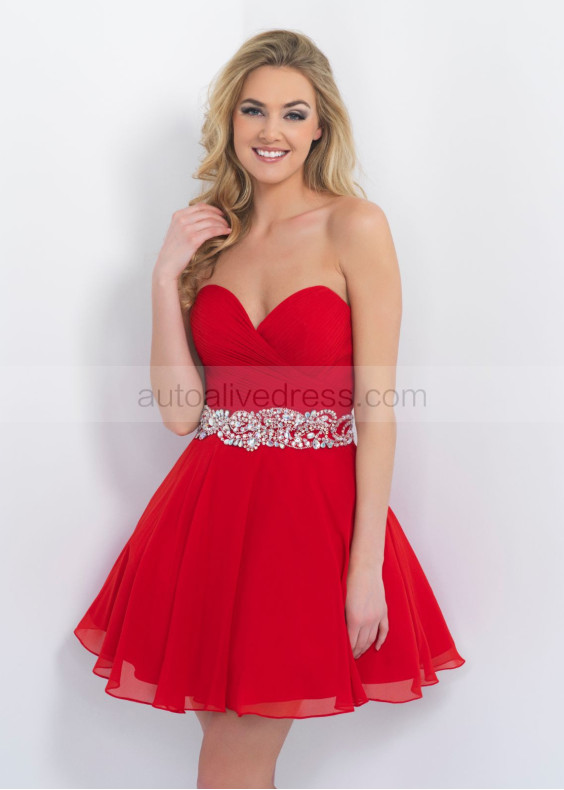 Princess Sweetheart Neck Pleated Chiffon Knee Length Cocktail Dress With Beaded Sash